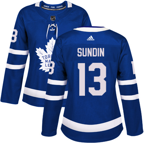 Adidas Toronto Maple Leafs #13 Mats Sundin Blue Home Authentic Women Stitched NHL Jersey->women nhl jersey->Women Jersey